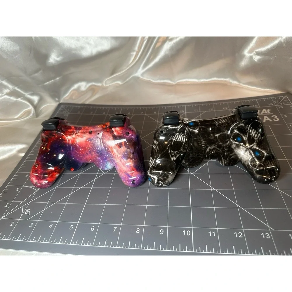 Lot Of 2! P3 Wireless Controllers For PS3 Galaxy Nebula & Black Ghost No Charger